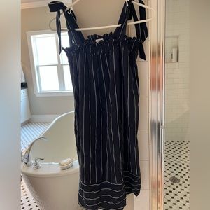 Tie Top Dress, size S, navy with white pin stripe